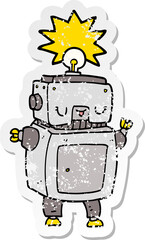 distressed sticker of a cartoon robot