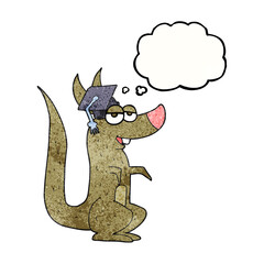 thought bubble textured cartoon kangaroo with graduation cap