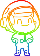 rainbow gradient line drawing happy cartoon astronaut man