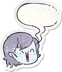 cartoon vampire girl face and speech bubble distressed sticker