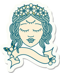 tattoo sticker with banner of female face with third eye