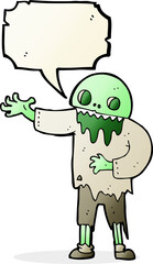 cartoon spooky zombie with speech bubble