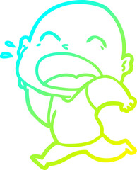 cold gradient line drawing cartoon shouting bald man