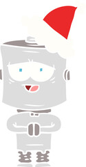 flat color illustration of a robot wearing santa hat