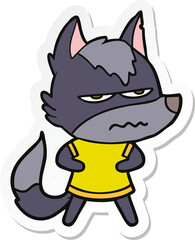 sticker of a cartoon annoyed wolf