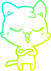 cold gradient line drawing happy cartoon cat