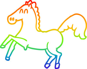 rainbow gradient line drawing cartoon horse rearing up