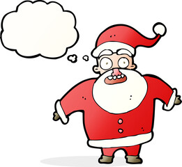 cartoon shocked santa claus with thought bubble