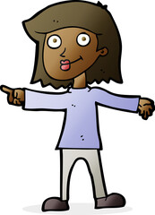 cartoon happy woman pointing