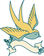 tattoo with banner of a swallow