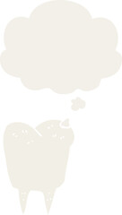 cartoon tooth and thought bubble in retro style