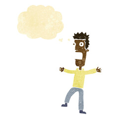 cartoon terrified man with thought bubble