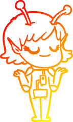 warm gradient line drawing smiling alien girl cartoon
