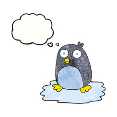 thought bubble textured cartoon penguin on ice