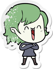 distressed sticker of a cute cartoon happy vampire girl