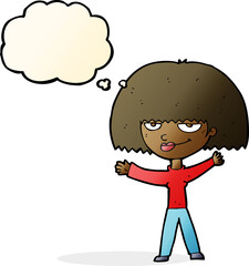 cartoon smug woman with thought bubble