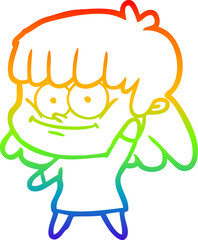 rainbow gradient line drawing cartoon girl smiling