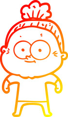 warm gradient line drawing cartoon happy old woman