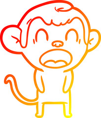 warm gradient line drawing yawning cartoon monkey