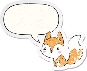 cute cartoon fox and speech bubble distressed sticker
