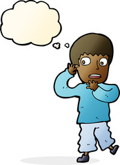 cartoon frightened boy with thought bubble