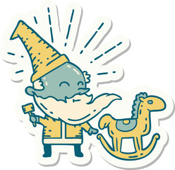 sticker of tattoo style santa claus christmas character making toy