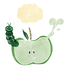 cartoon apple with bug with thought bubble