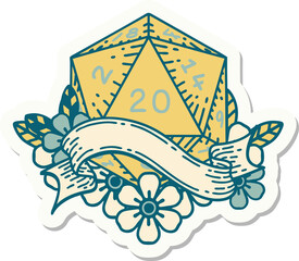 natural twenty D20 dice roll sticker