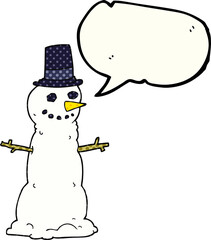 comic book speech bubble cartoon snowman in top hat