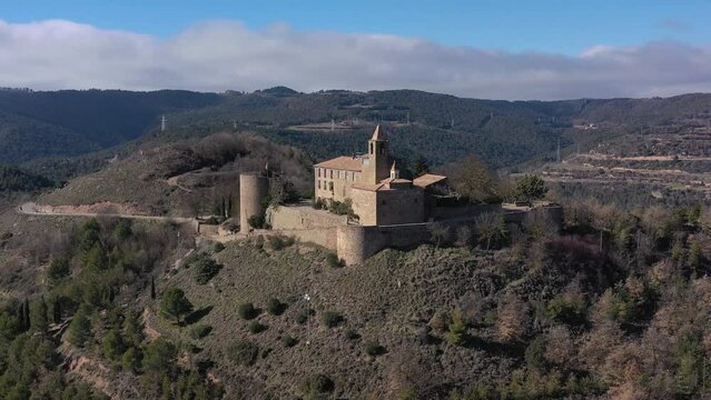 Aerial view of Castellvell medieval castle in Solsona. Catalonia