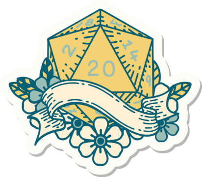 natural twenty D20 dice roll sticker