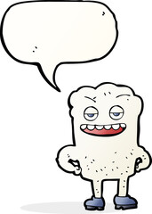 cartoon tooth looking smug with speech bubble