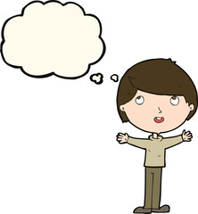 cartoon happy boy with thought bubble