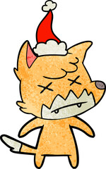 textured cartoon of a dead fox wearing santa hat