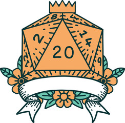 natural 20 critical hit D20 dice roll illustration
