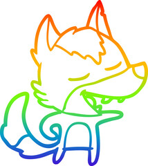 rainbow gradient line drawing cartoon wolf laughing