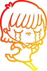 warm gradient line drawing cartoon woman crying
