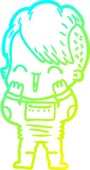cold gradient line drawing cartoon happy hipster girl wearing space suit
