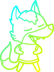 cold gradient line drawing cartoon wolf laughing
