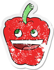 retro distressed sticker of a cartoon pepper