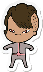 sticker of a cute cartoon girl with hipster haircut