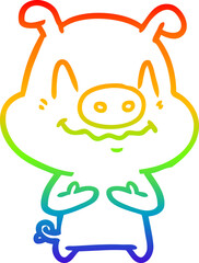 rainbow gradient line drawing nervous cartoon pig