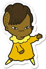 sticker of a cute cartoon girl with hipster haircut