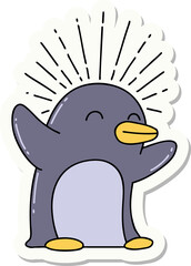 sticker of tattoo style happy penguin