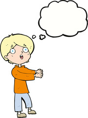 cartoon shocked boy with thought bubble
