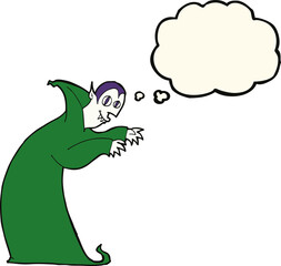 cartoon spooky vampire with thought bubble