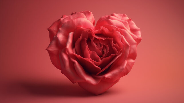 A realistic heart-shaped rose in pink and red hues, photographed with soft lighting, perfect for Mother's Day.