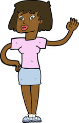 cartoon woman waving