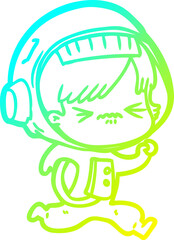 cold gradient line drawing cartoon astronaut woman