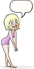 cartoon excited woman with speech bubble